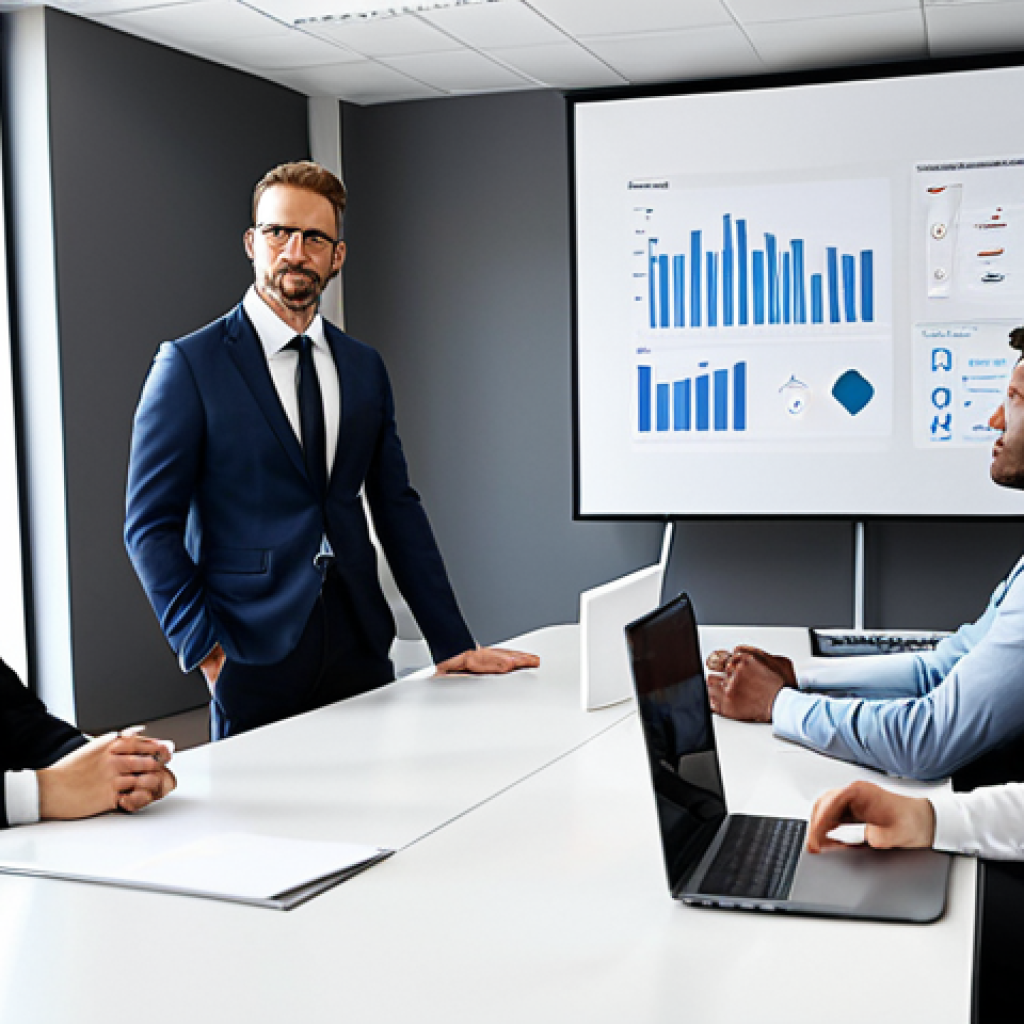 **

A confident business professional leading a team meeting. The setting is a modern office. The leader is actively listening and encouraging team members to share ideas. Focus on portraying positive communication, self-awareness, and effective team management. Capture the essence of a collaborative and innovative environment.
**